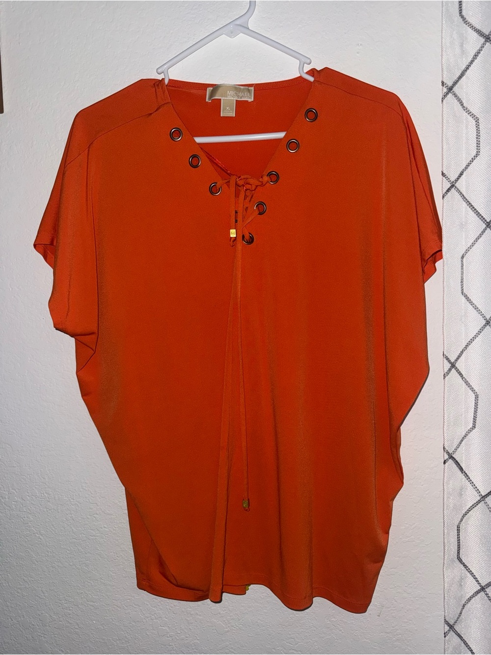 Michael Kors Lace-Up Short Sleeve Blouse - Orange